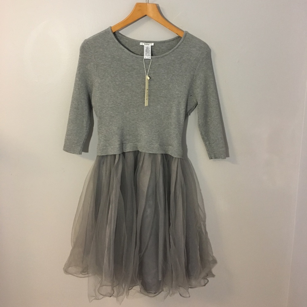 Grey dress: sweater top/tulle skirt
